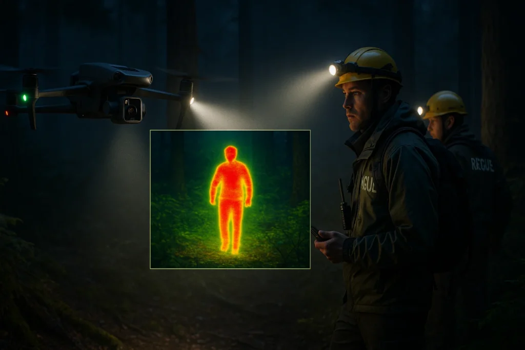 DJI Mavic 3TA hỗ trợ đội cứu hộ tìm kiếm nạn nhân trong đêm bằng camera nhiệt chính xác cao