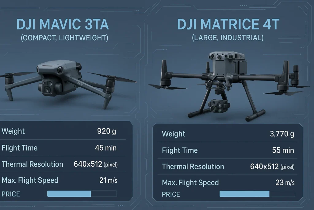So sánh DJI Mavic 3TA và Matrice 4T về hiệu năng, trọng lượng và chi phí đầu tư