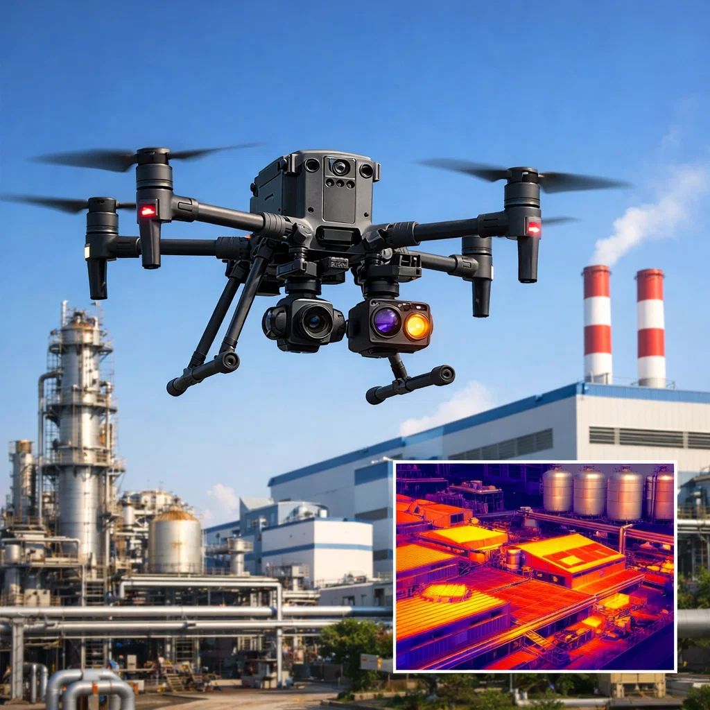 Drone kiểm tra công nghiệp DJI đang bay kiểm tra nhà máy tại Việt Nam