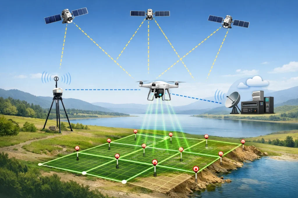 Minh họa công nghệ RTK trên drone khảo sát