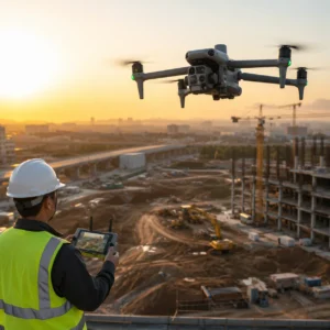 Drone khảo sát công trình DJI bay trên khu vực hạ tầng đang thi công