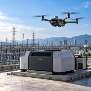 DJI Dock 4 và drone Matrice 5TD minh họa trong bối cảnh trạm biến áp